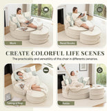 Modern Chaise Lounge Chair and Ottoman — Beige Velvet