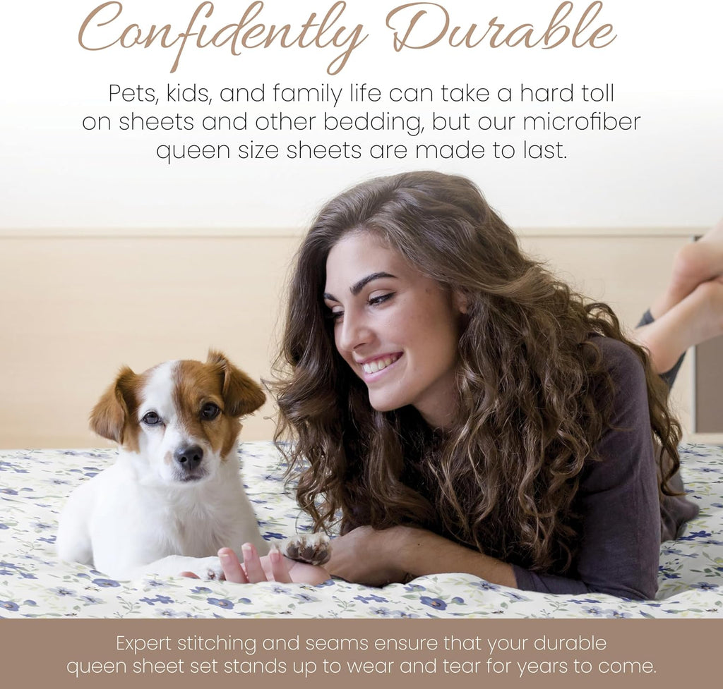 4 Piece King Sheet Set - Breathable, Double-Brushed Patterned Cooling Sheets - Oeko-TEX Certified Ultra Soft &