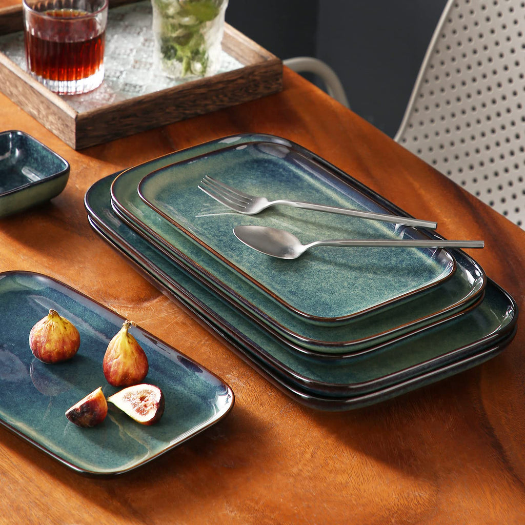 Stern Serving Platters Set of 3, 15/13/ 11 Inches Rectangular Serving Plates, Green Serving Trays for Entertaining
