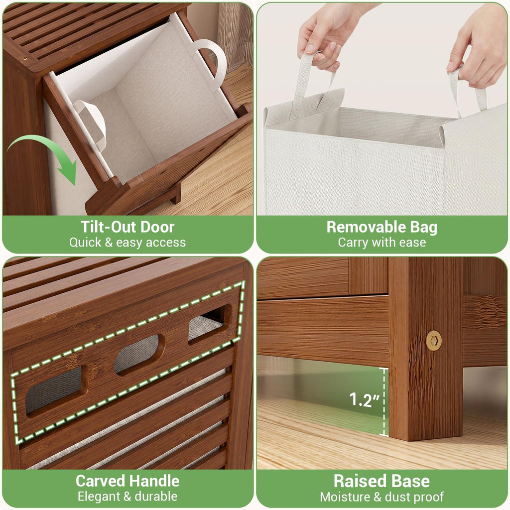 Bamboo Tilt Out Laundry Hamper Cabinet with 15.5 Gal Removable Bag, Walnut
