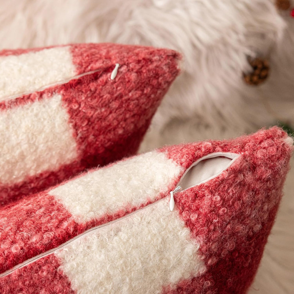 Red White Plaid Christmas Throw Pillow Covers 18x18 Inch - Set of 2