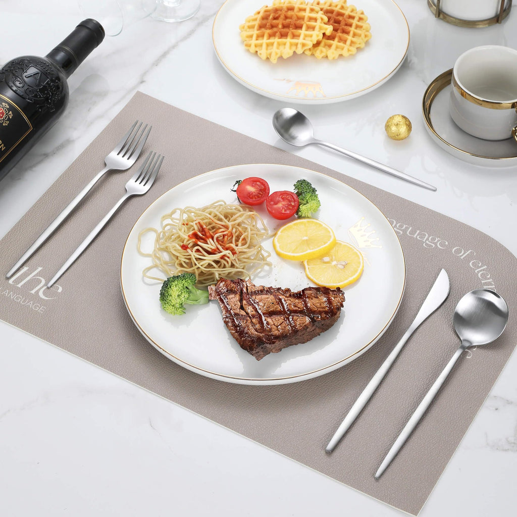 Matte Silverware Set, 30 Piece Stainless Steel Modern Flatware, Brushed Cutlery Service for 6, Satin Finish Utensils