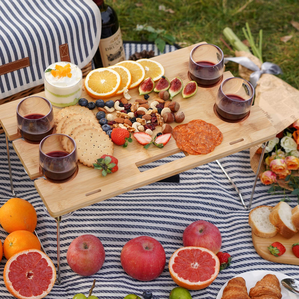 Wicker Picnic Basket for 4 with Wine Table - Stripe