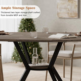 42"-58" Extendable Round Dining Table for 4-6, Kitchen Oval Table with Hidden Leaves & Storage Shelf, Space Saving