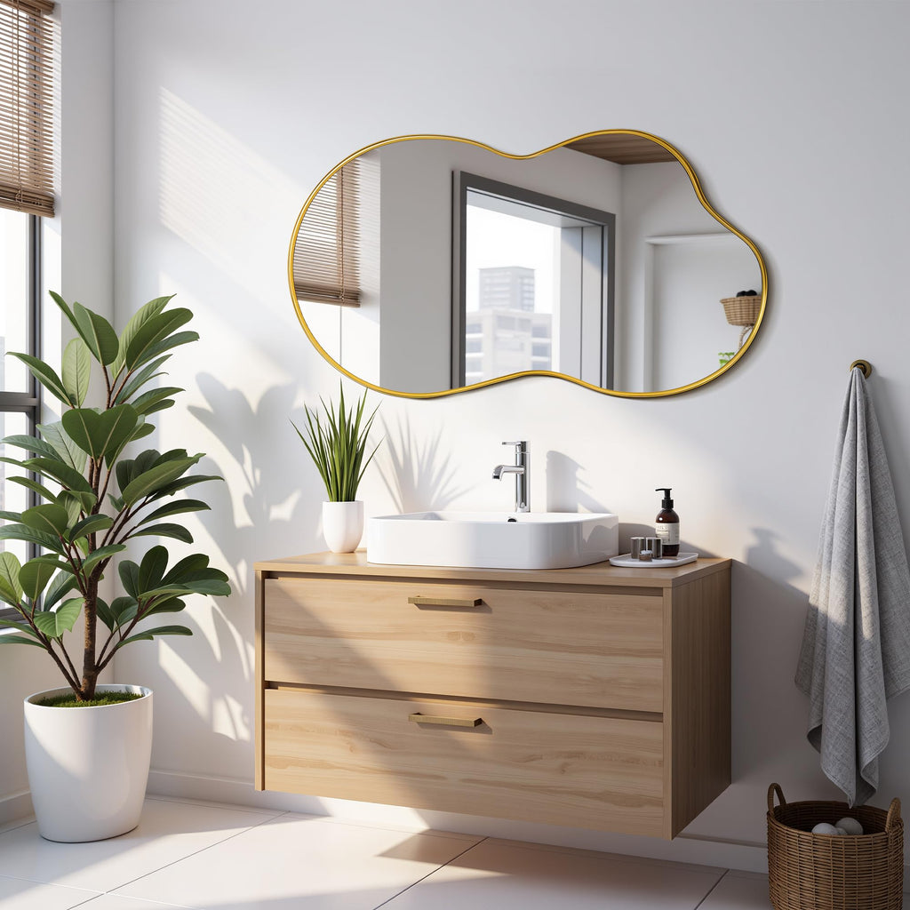 Irregular Wall Mirror, 36"x20" Bathroom Mirror Asymmetrical Mirrors Artistic Mirrors Decorative Bedroom Bathroom