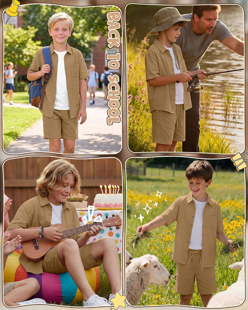 Boys 2 Pieces Linen Outfits shorts Sets