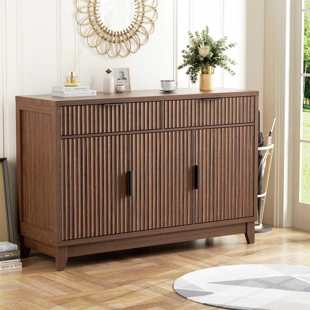 47.2" Modern Fluted Sideboard Buffet Cabinet with Storage, Walnut