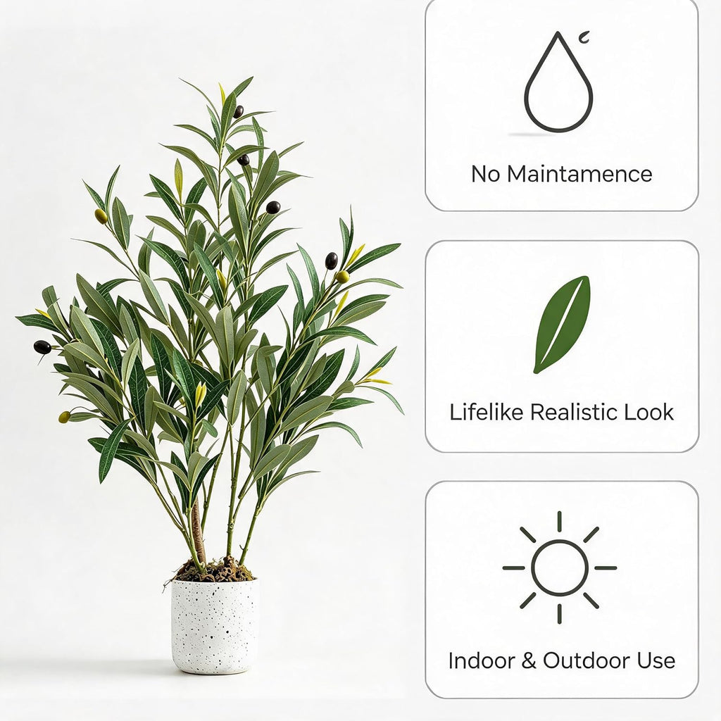2FT Faux Olive Tree, Indoor Artificial Potted Olive Tree 23.6inch with White Planter, Lifelike 8 Fruits and Realistic