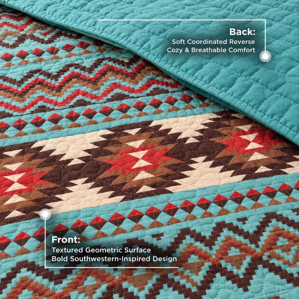 Rustic Southwestern Quilt Stitched Western Bedspread Bedding Set with Tribal Native American Patterns - Utah
