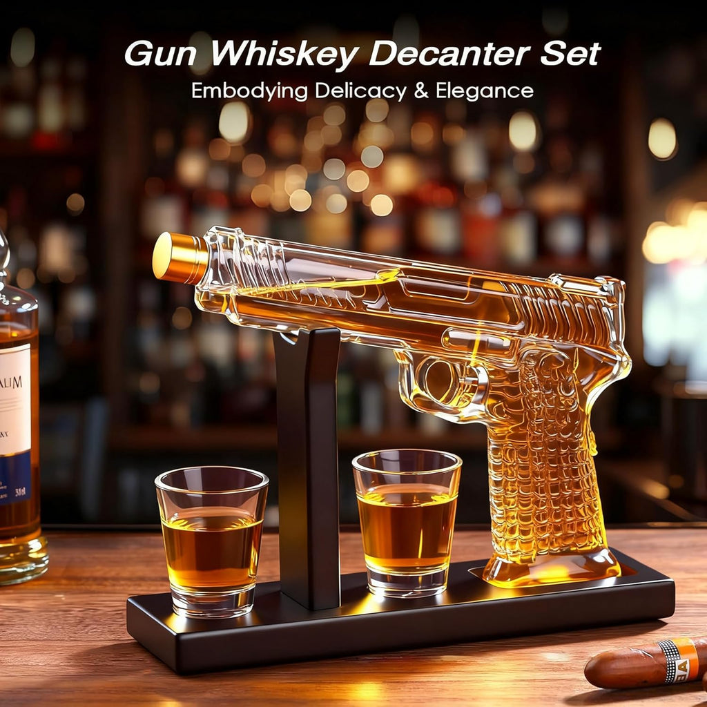 Gifts for Men Dad, 10.5oz/300ML 【Handcrafted】Gun Whiskey Decanter Set with Shot Glass, Unique Birthday Gifts for Men - Set of 4