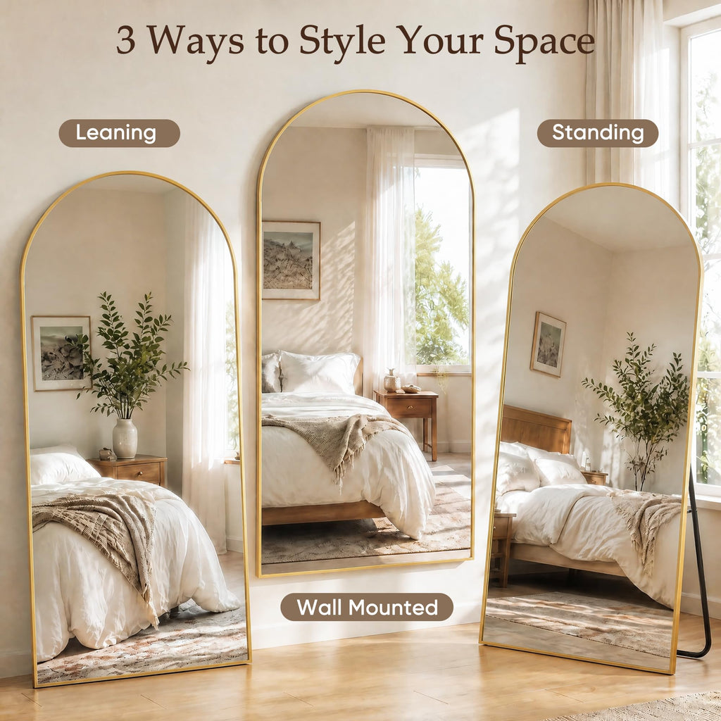 88"x44" Arched Full Length Mirror, Large Floor Mirror, Gold