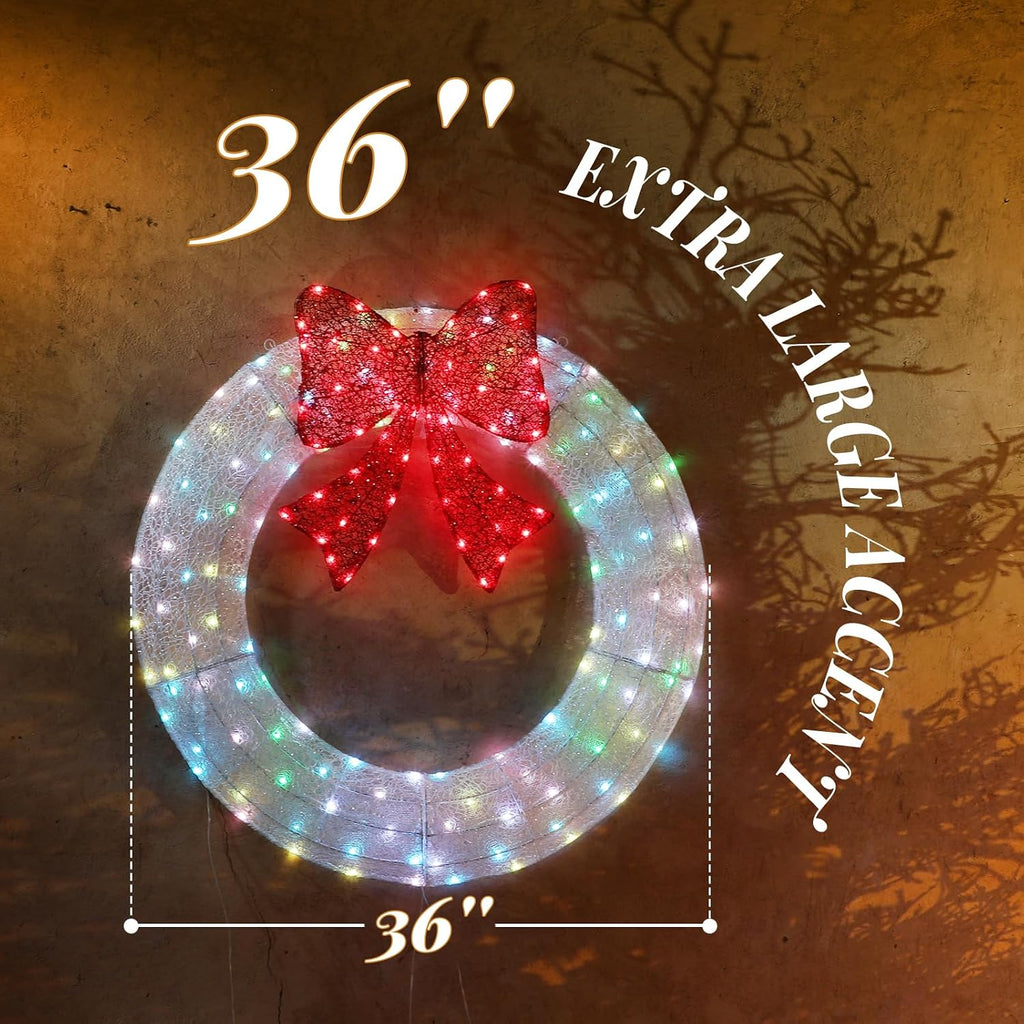 36 in Pre-Lit Outdoor Christmas Wreath, 175 LED Lights, White/Red