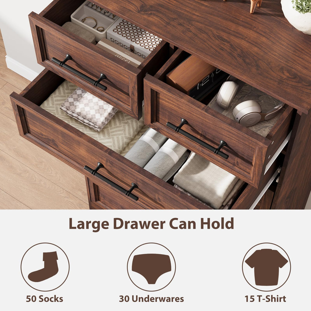 Walnut 7-Drawer Dresser, 52" Tall Chest of Drawers