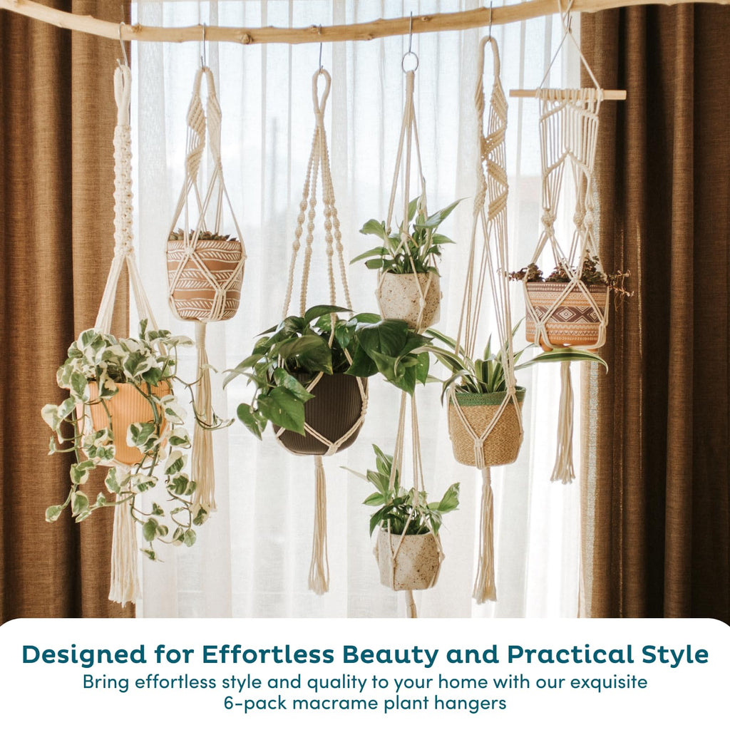 6-Pack Macrame Plant Hangers with 12 Hooks - Hanging Planters for Indoor Plants, Boho Macrame Hangers Indoor Outdoor