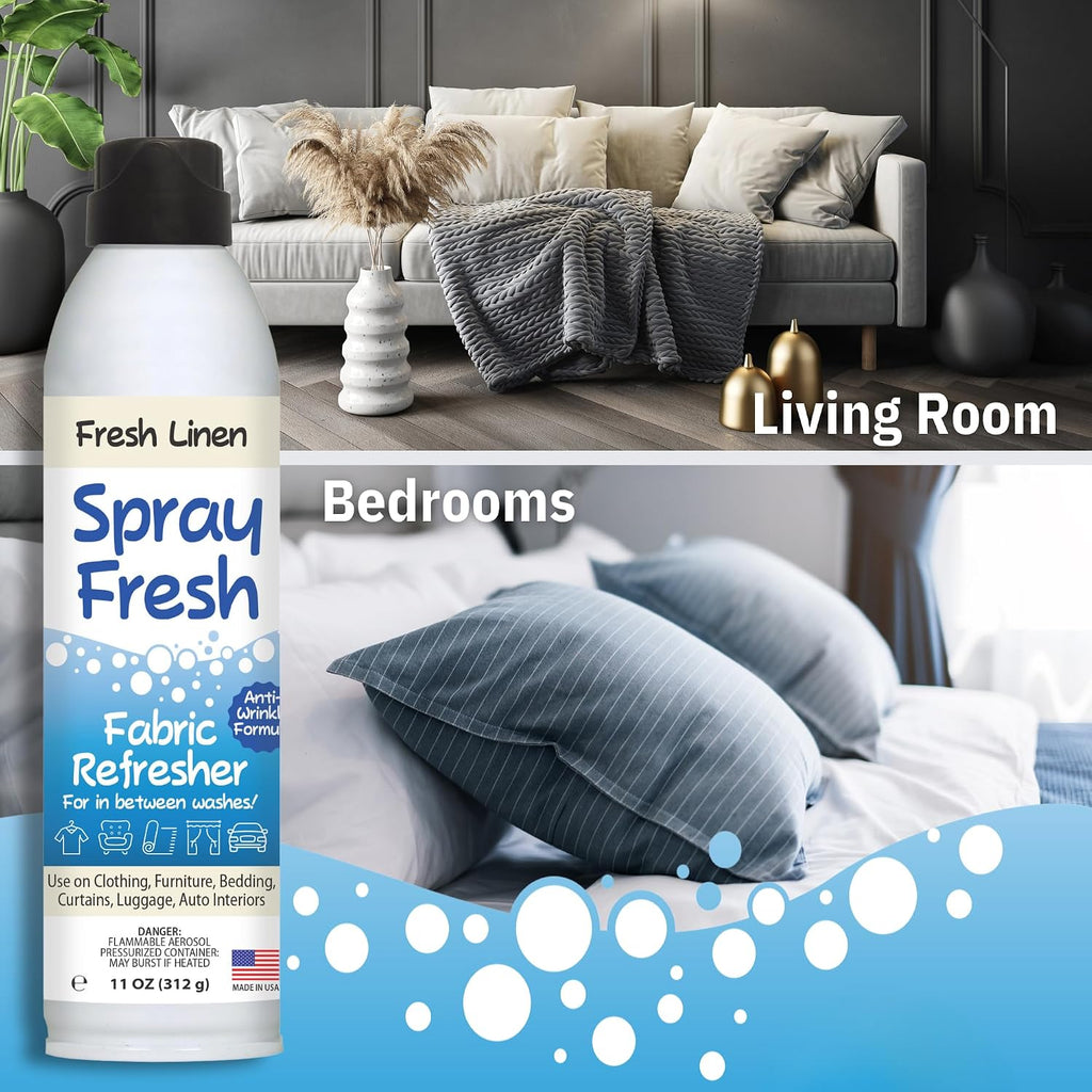 Spray Fresh Fabric Refresher, Linen, 8 oz - Deodorizer and Freshener for Clothing, Bedding, and Furniture - Set of 11