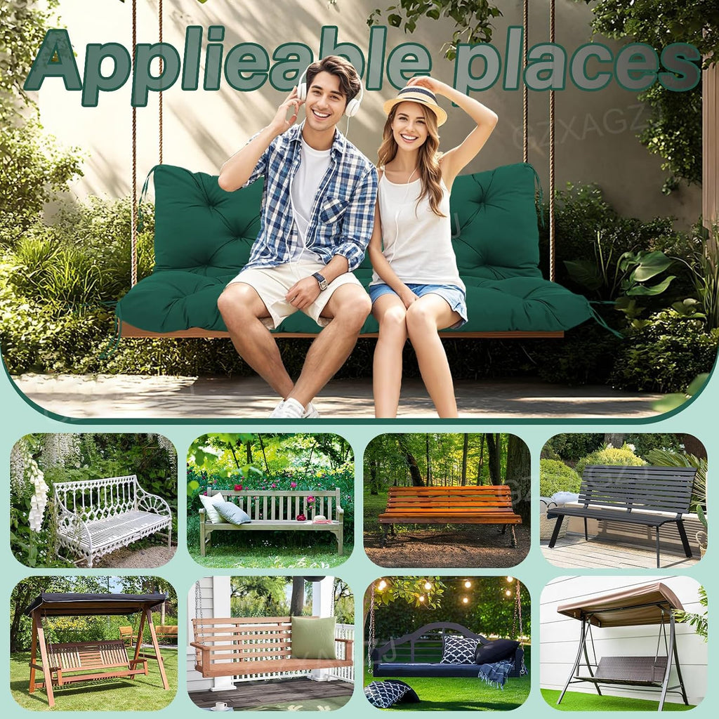 Outdoor Swing Cushions 48 inch Waterproof Porch Swing Cushions 2-3 Seater Replacement with Backrest and Ties Swing