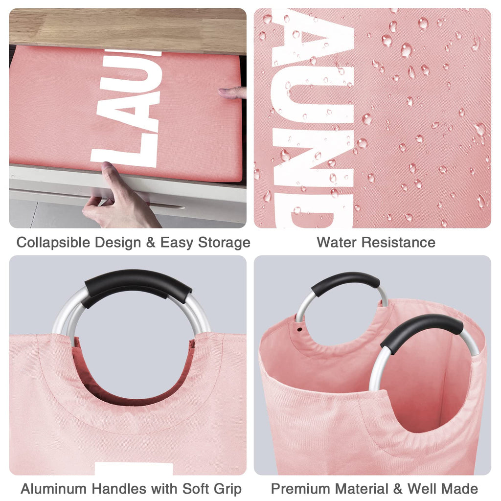 2-Pack Large Laundry Basket, Laundry Hamper Bag with Handles, 95L Pink