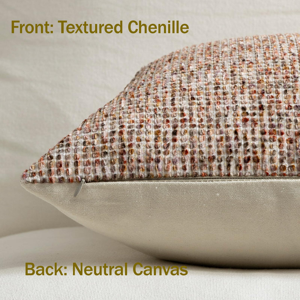 Pack of 2 Neutral Throw Pillow Covers 20x20 Boho Textured Dots Stripe Chenille Square Decorative Pillow Cases Accents
