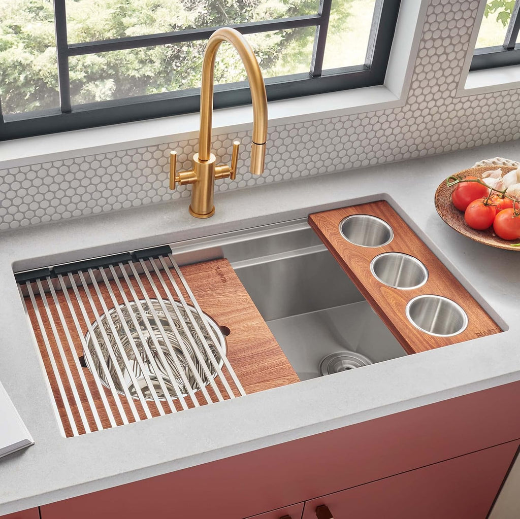 33-in Two-Tiered Undermount Workstation Kitchen Sink - RVH8222