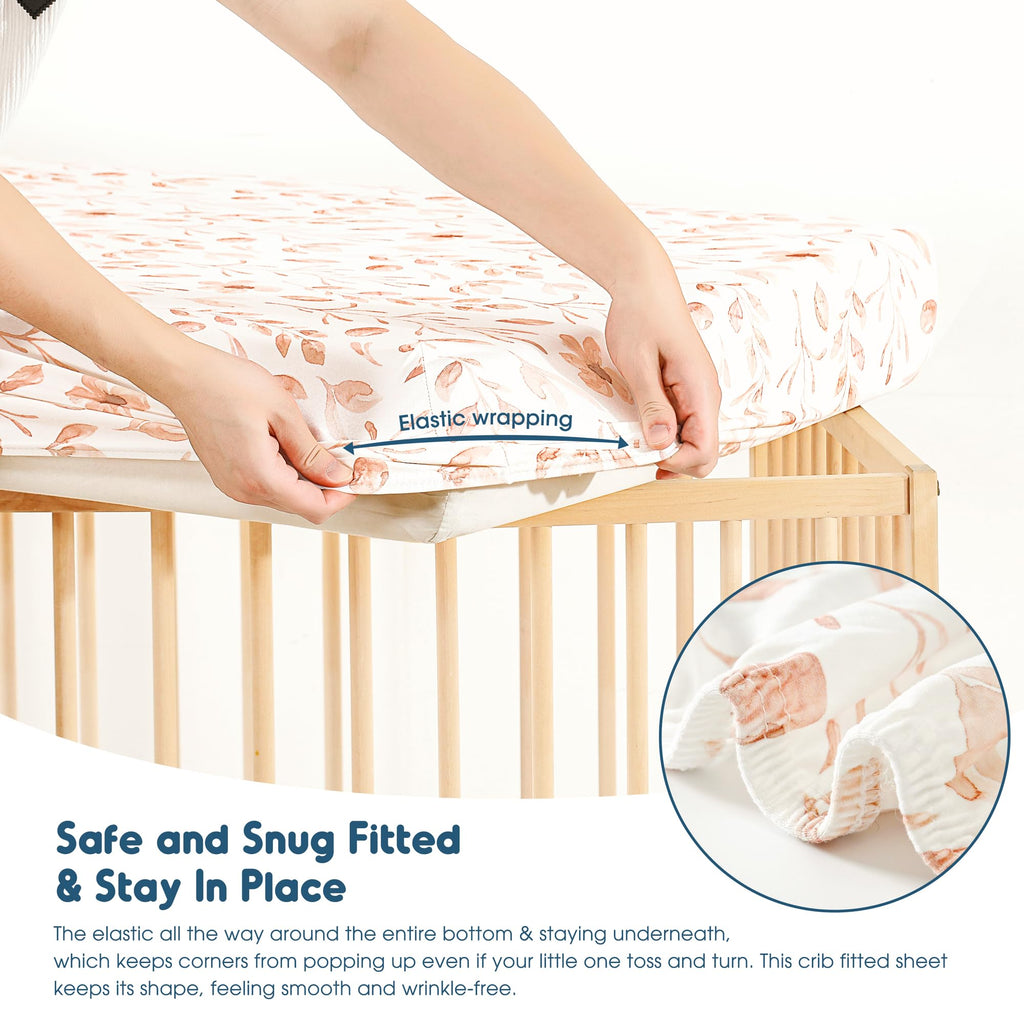 Stretch Ultra Soft Jersey Knit Fitted Crib Sheets Set 2 Pack, Fit All Standard Crib Mattress Pads Safe and Snug, Crib