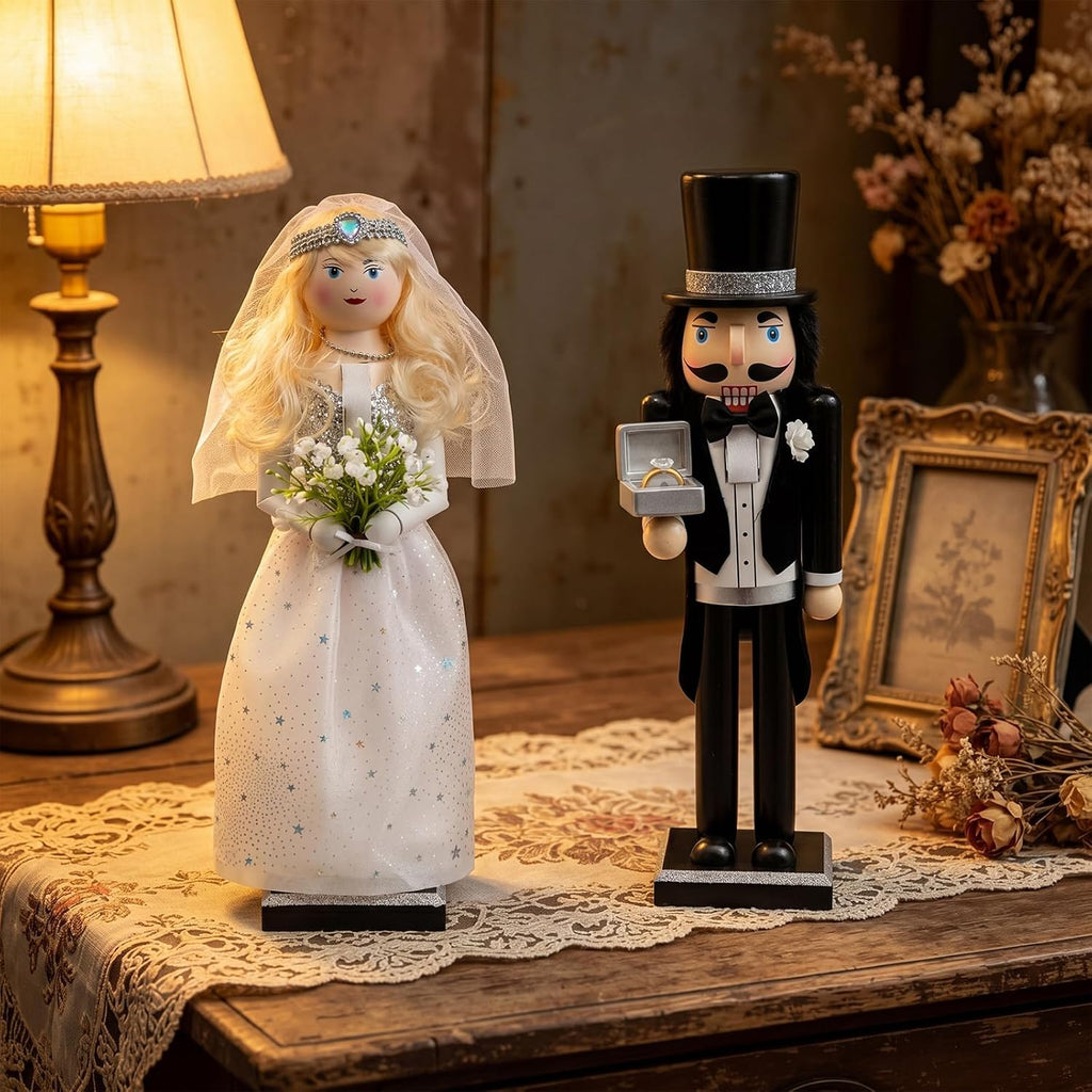 15'' Bride and Groom Nutcracker Set Wedding Couple Figurines Table Decor