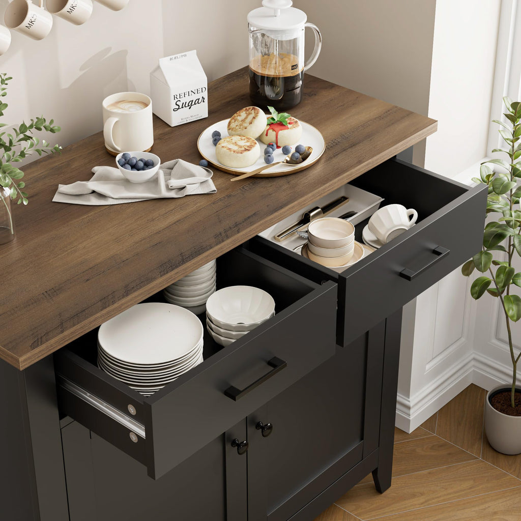 Farmhouse Kitchen Storage Cabinet, Small Buffet, Coffee Bar, Black