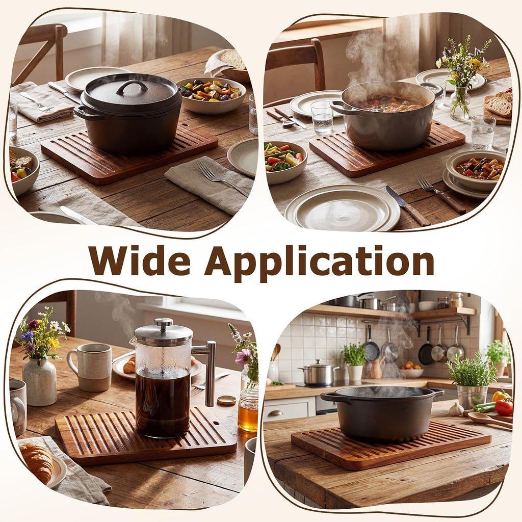 12 x 9 Inches Acacia Wood Trivet Mat Thicken Wooden Hot Pads Trivets Heat Resistant Non Slip Pads for Table