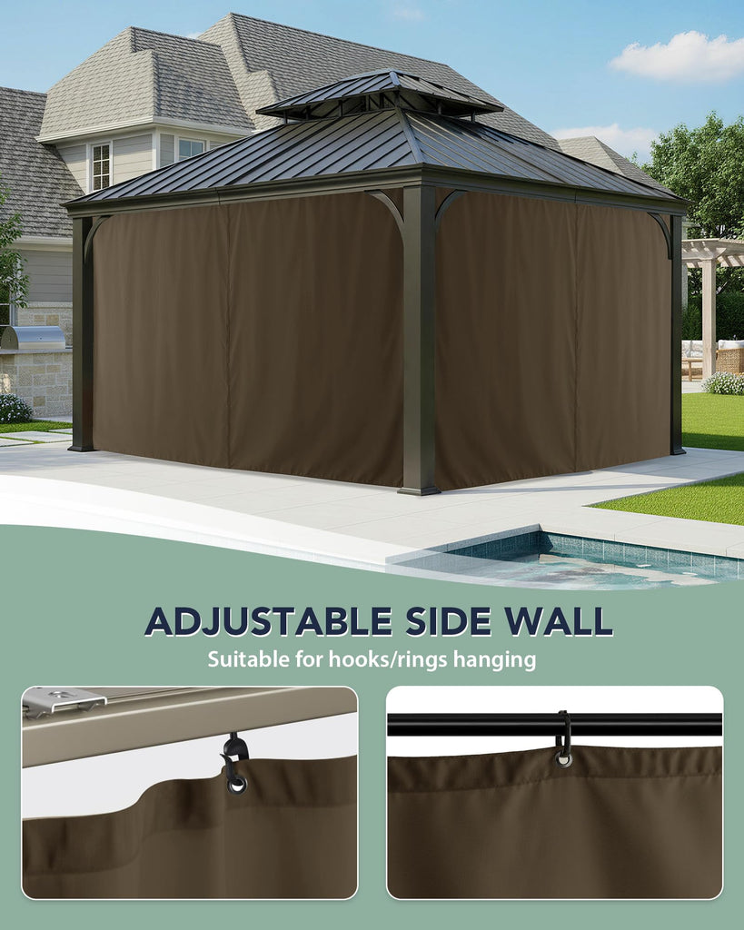 Gazebo Curtains Outdoor Waterproof with Zipper, 4-Panel, Brown