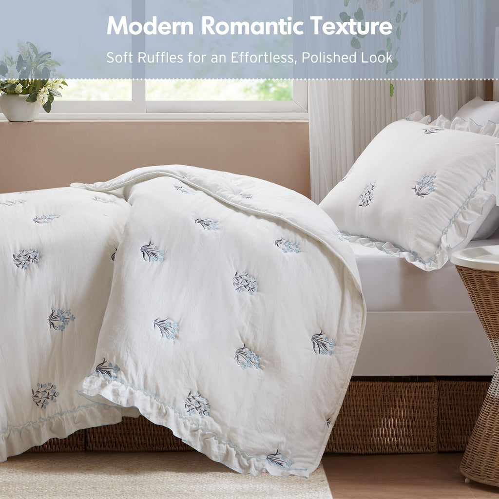 Floral Ruffle Ultra Soft Blue Quilt Set, 2pc