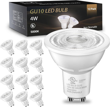 GU10 LED Bulbs, MR16 Track Light Bulbs, 4W 5000K Daylight, 12 Pack