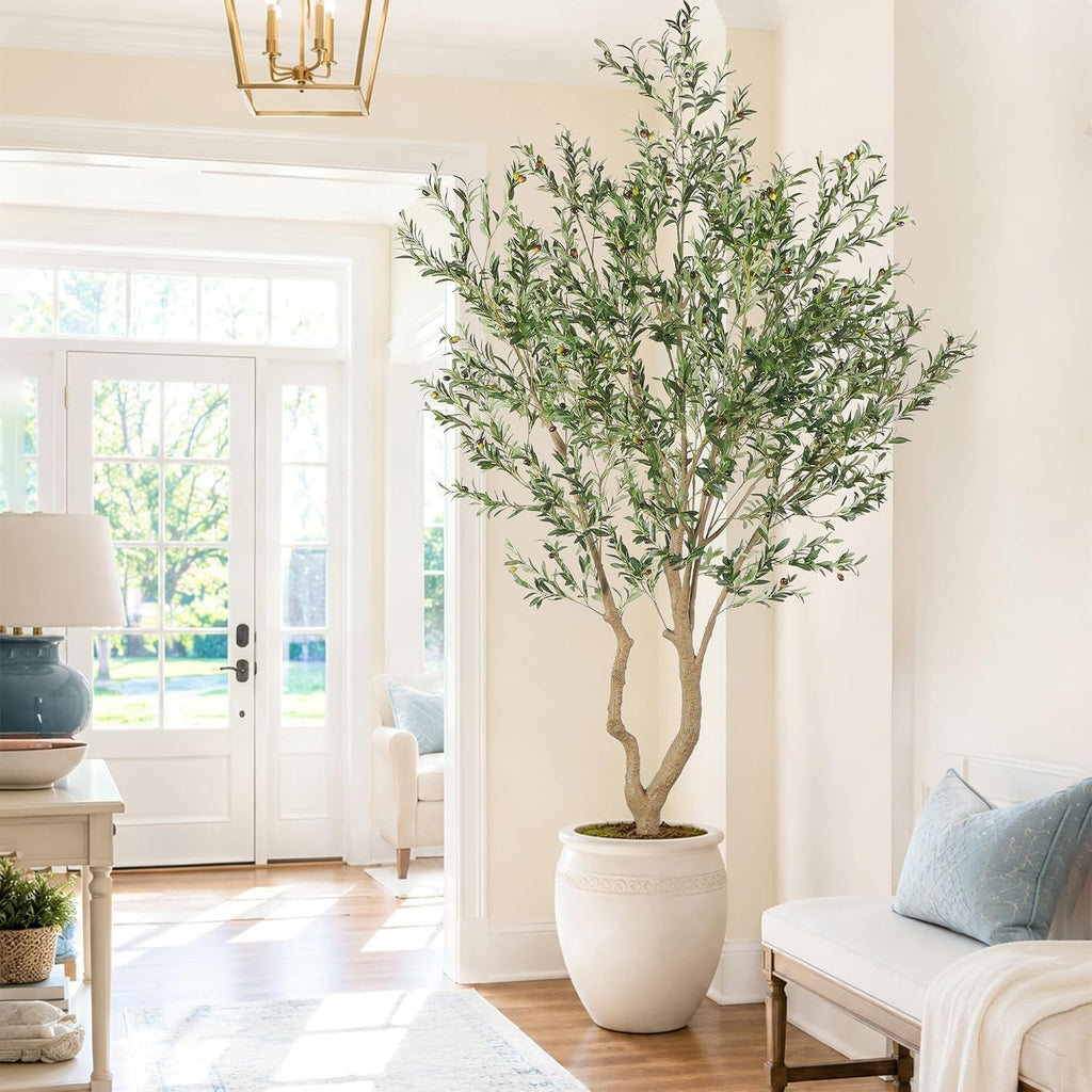 Tall Faux Olive Tree,10ft(120in) Realistic Potted Silk Artificial Olive Tree, Fake Olive Trees Indoor with Green