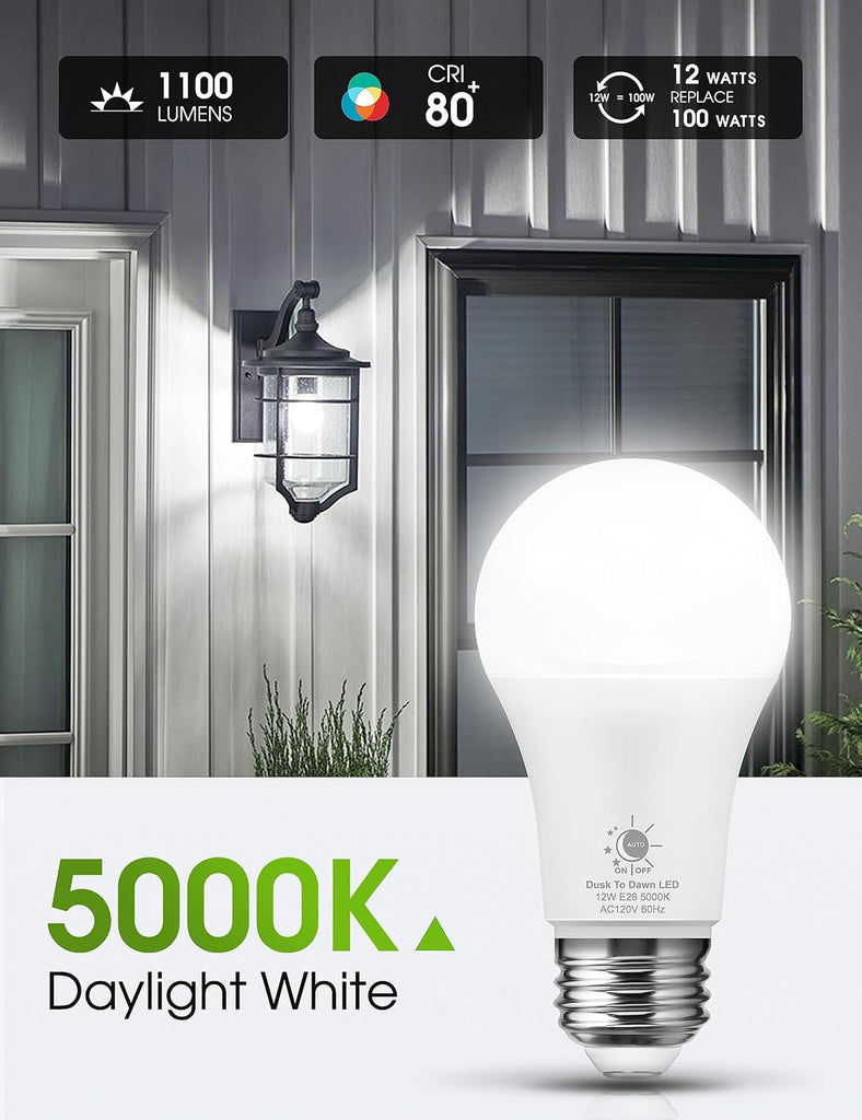 Bright White LED Light Bulb, 5000K Daylight White, Garage Light Bulbs, E26 Porch Light Bulb, 4 Pack