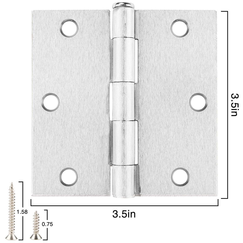 18 Pack Brushed Nickel 3.5" Door Hinge Interior Square Corners