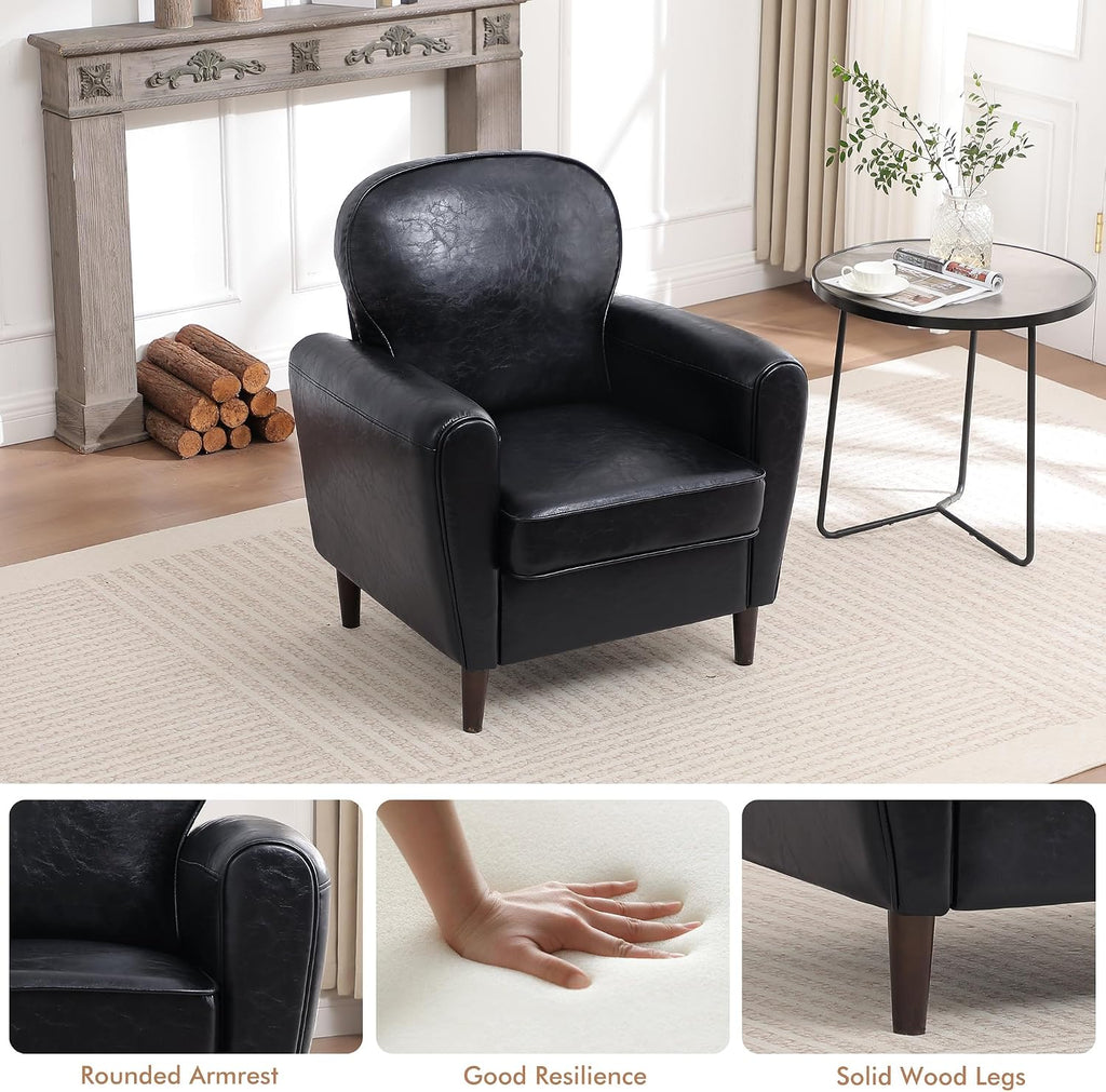 Accent Chair, Faux Leather Mid Century Modern Arm Chairs with Thick Cushion and Back, Comfy Upholstered Reading Chair