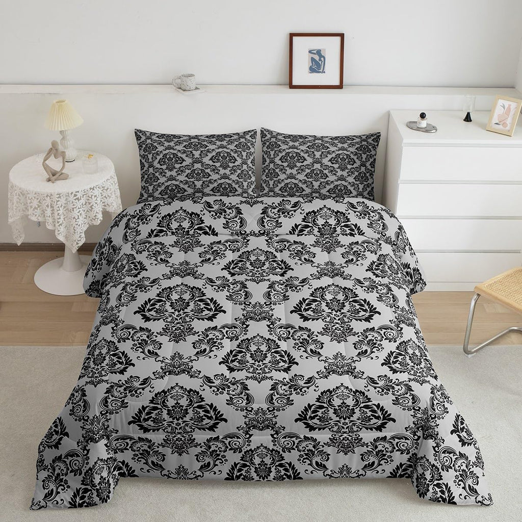 Adults Black Boho Damask Comforter Set Queen Size Boys Girls