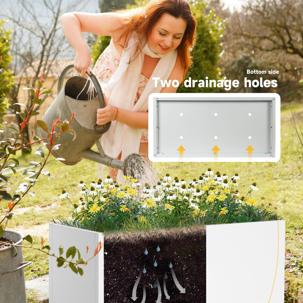 Metal Planter Box 36" L x 12" W x 16" H White Steel Outdoor Planter Box