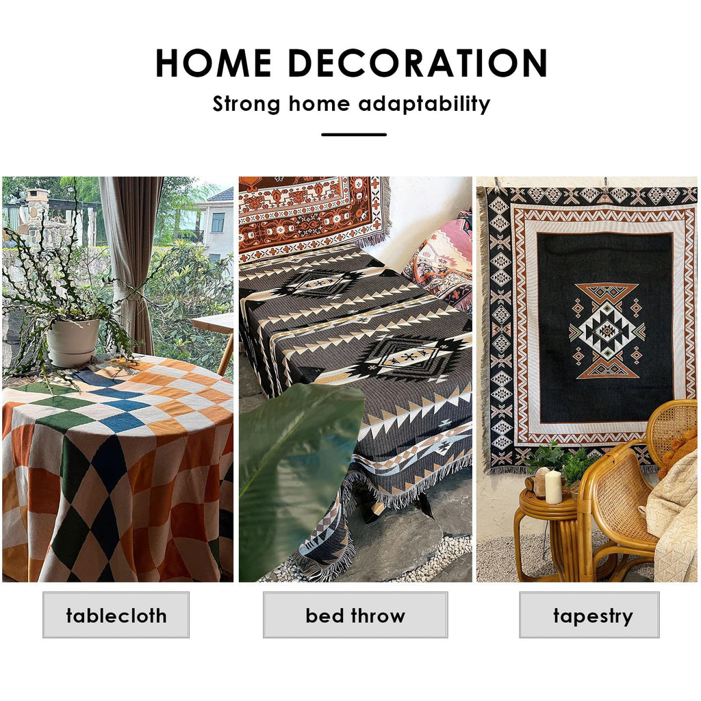 Cotton Woven Throw Blanket With Tassel Bohemian Tribal Ethnic Style Geometric Pattern Aztec Navajo Blanket Decorative
