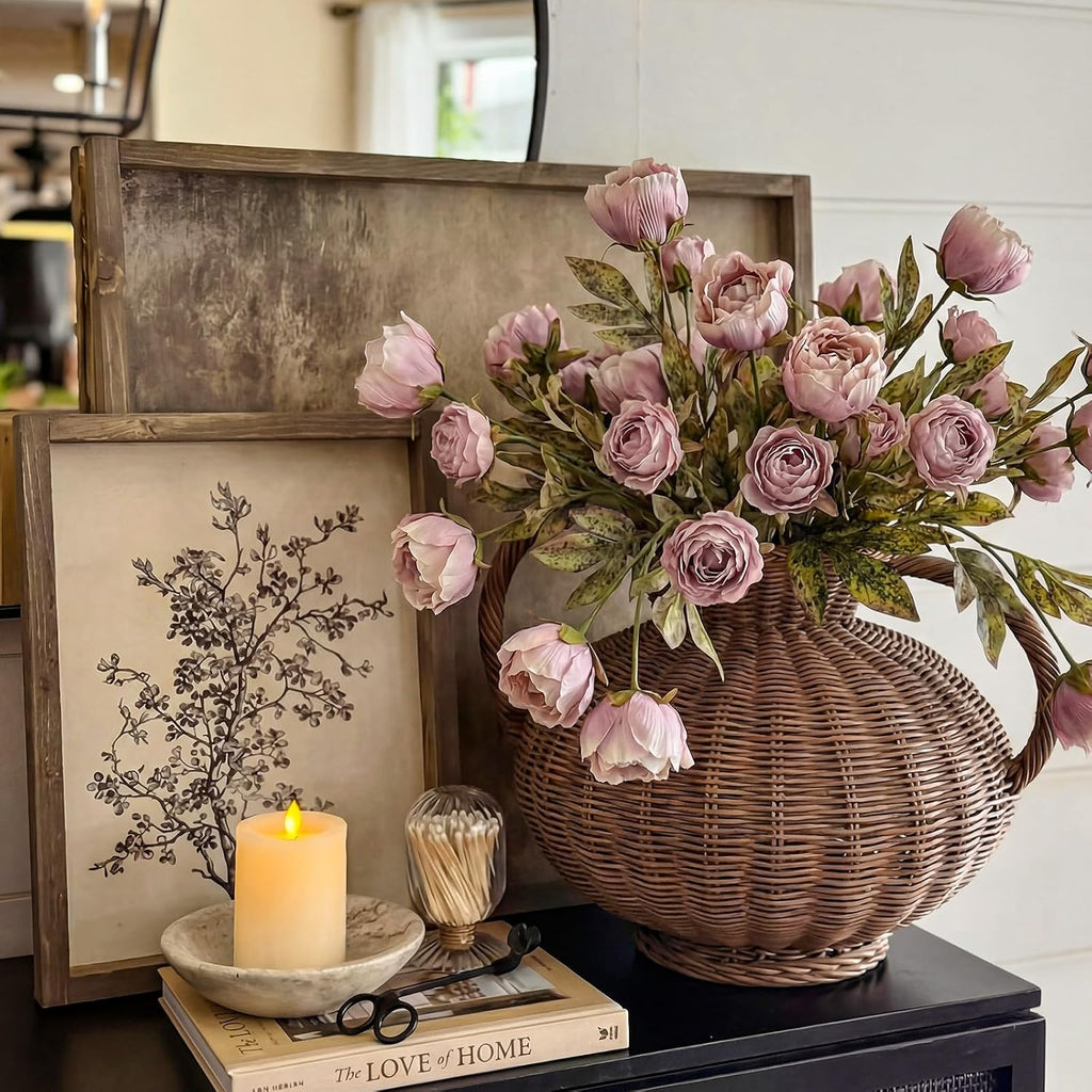 Faux Silk Peony Artificial Flowers Stem for Vase,,Brownish - Set of 8