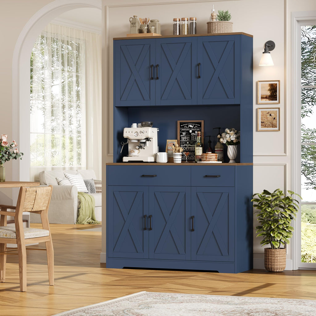 71" H Kitchen Pantry Storage Cabinet, Farmhouse Hutch Cabinet, Blue