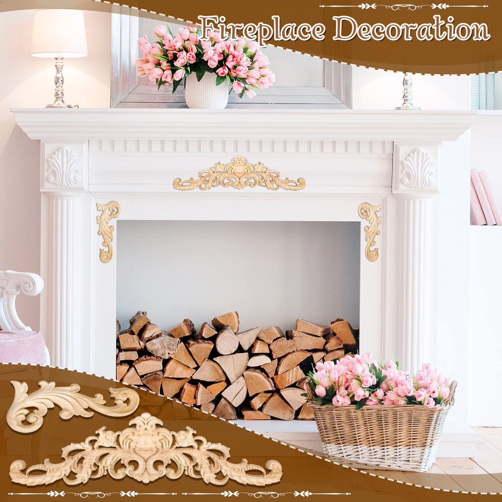 8 Pack Wooden Appliques, 2 Sizes Decorative Furniture Onlays