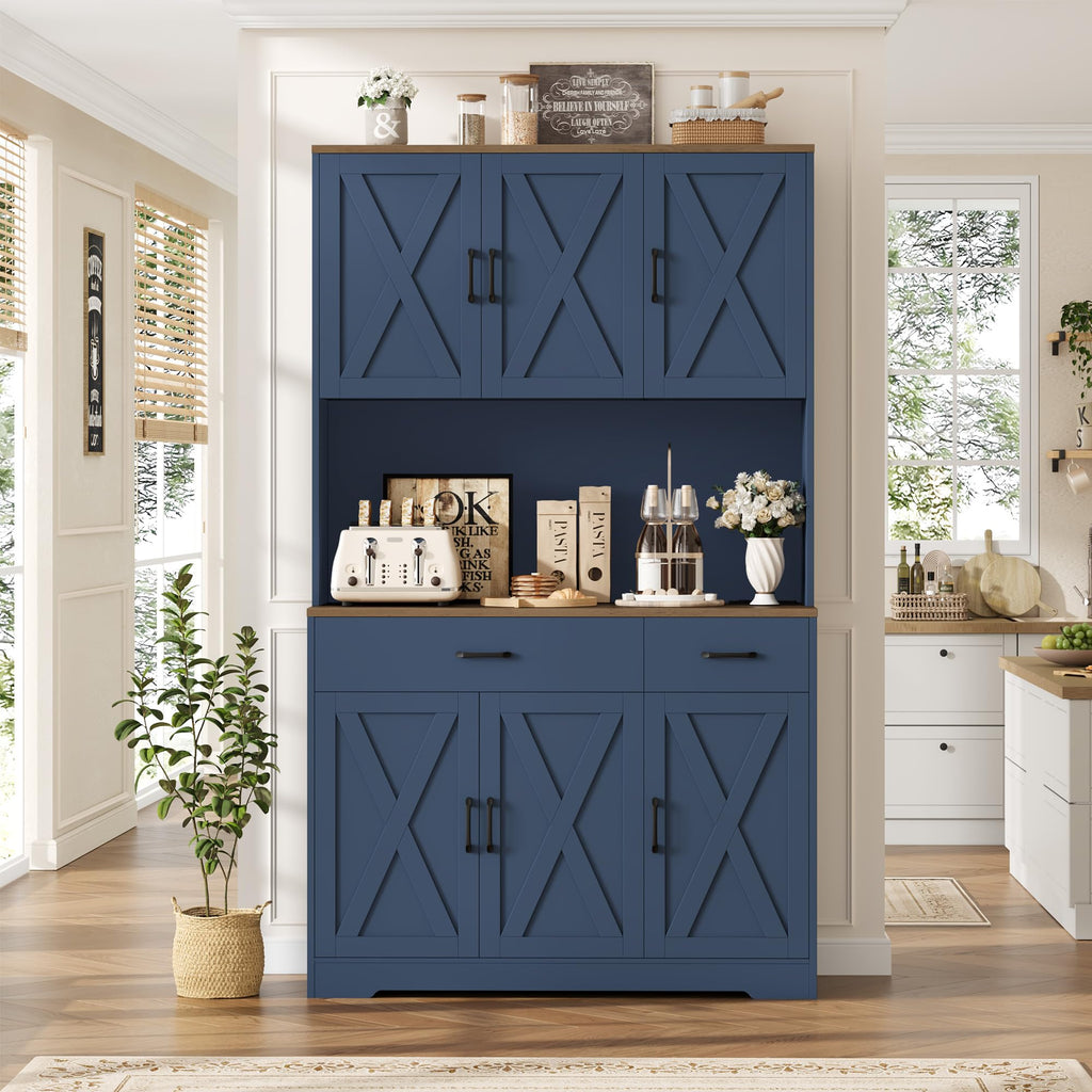 71" H Kitchen Pantry Storage Cabinet, Farmhouse Hutch Cabinet, Blue