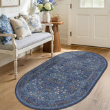 Vintage Dark Blue Oval Area Rug 3x5