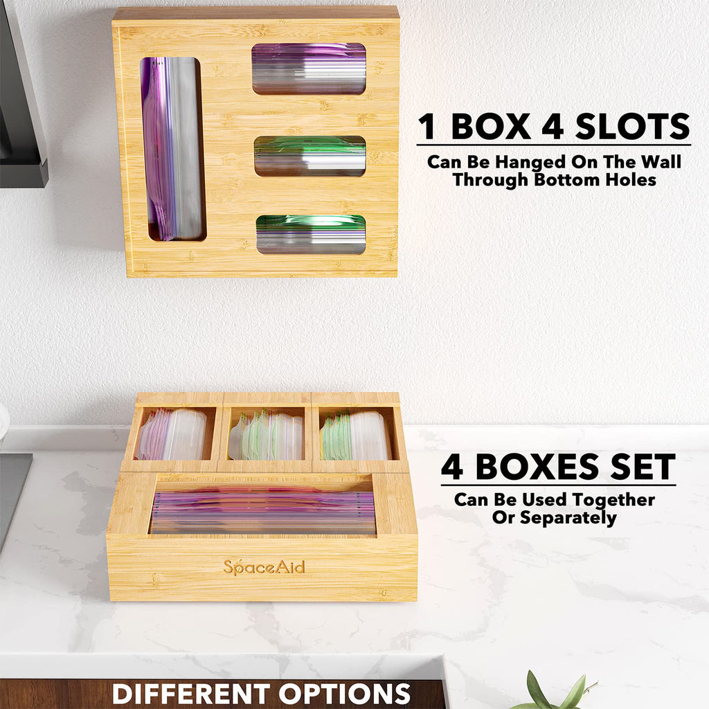 Bag Storage Organizer Drawer, Bamboo Organizer, Compatible with Gallon, Quart, Sandwich and Snack Variety Size Bag (1