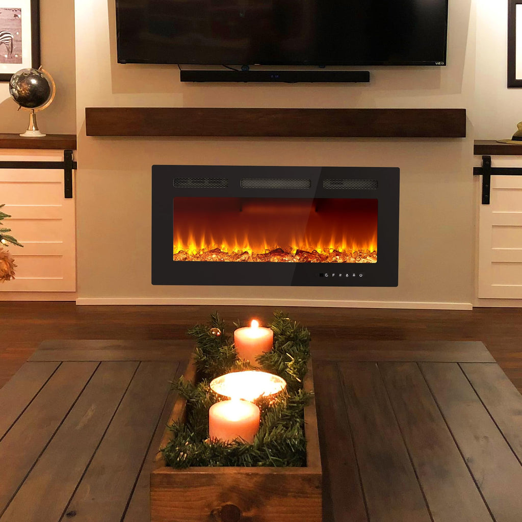 36 Inch Electric Fireplace, Modern Wall Mounted Fireplace Heater