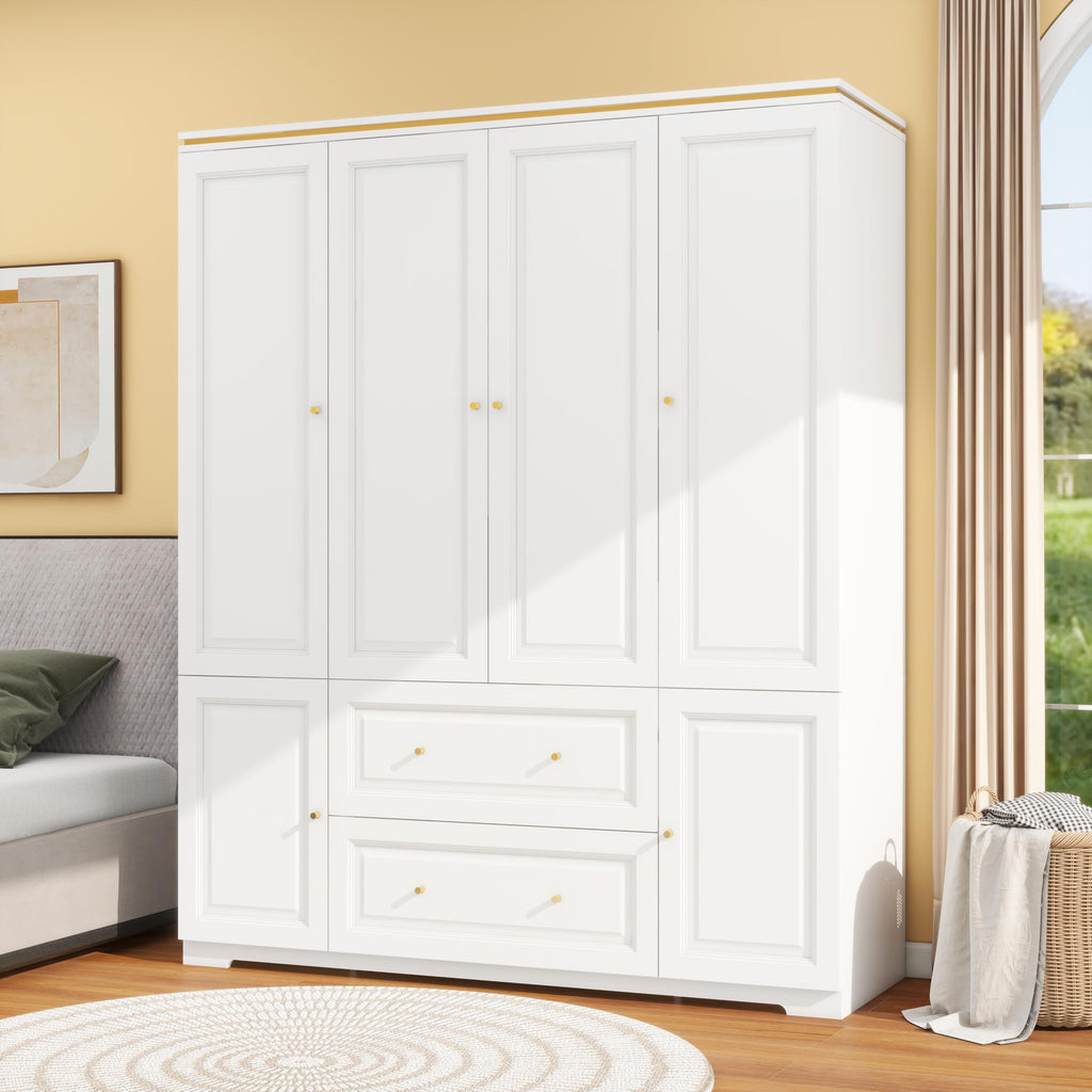 White Armoire Wardrobe Closet with 2 Drawers: 75" H x 59" W