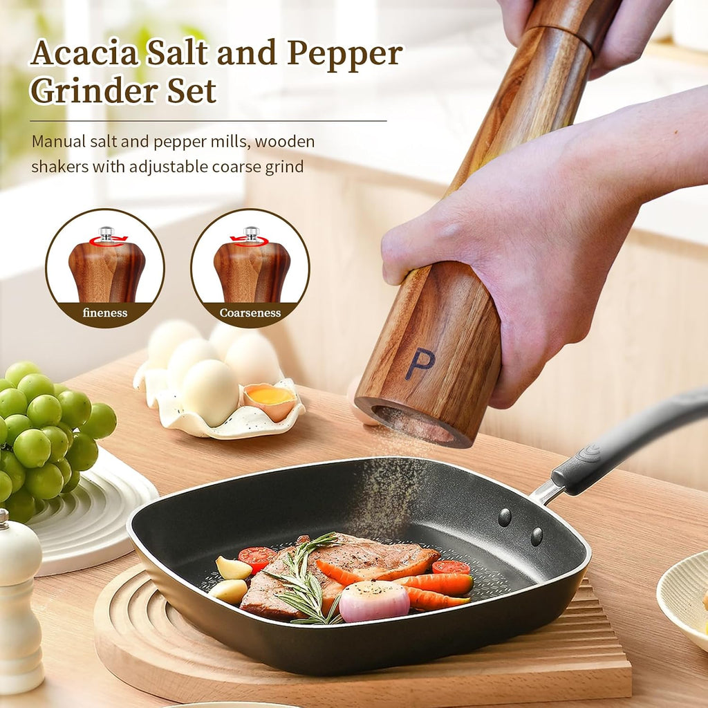Inch Acacia Wooden Salt and Pepper Grinder Set Manual - Set of 2
