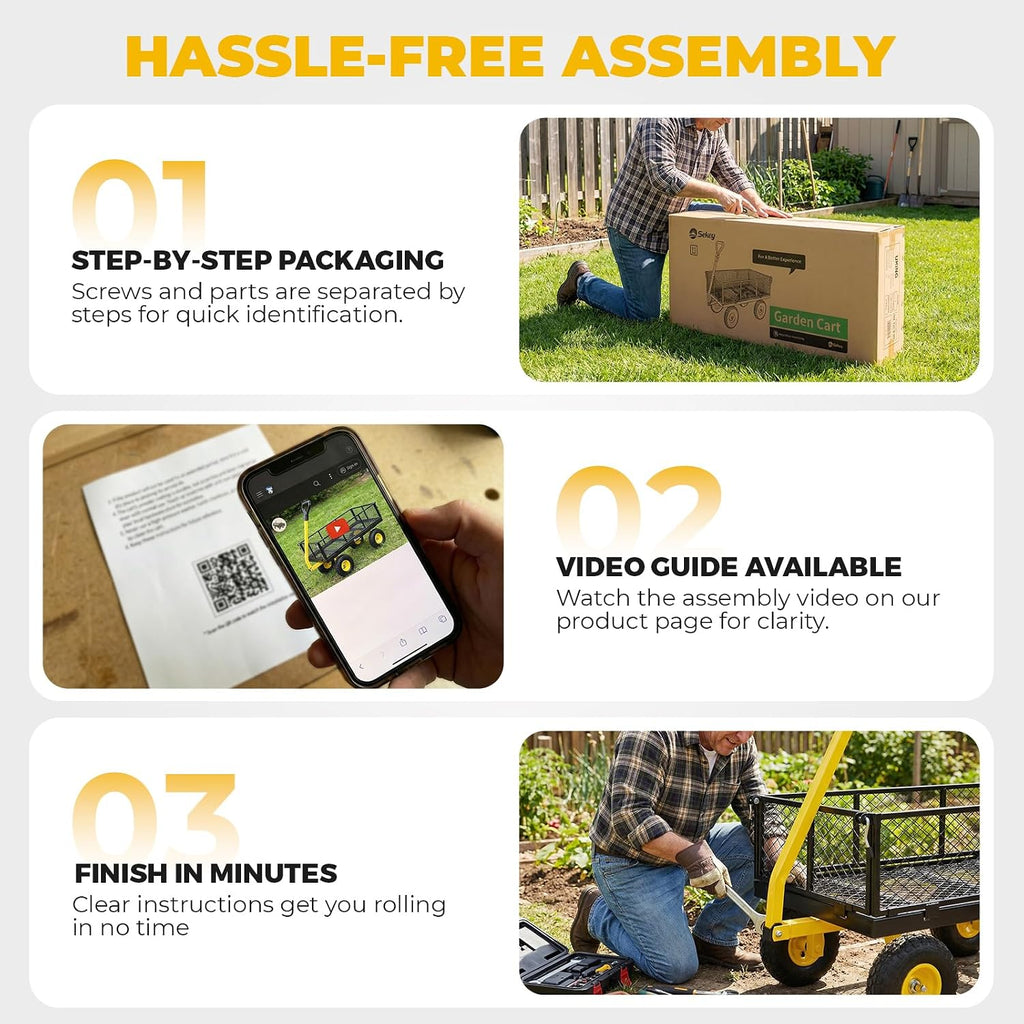 1000lbs Heavy Duty Steel Garden Cart for Yard & Farm, Utility Wagon with Removable Sides (Convert to Flatbed), 10"