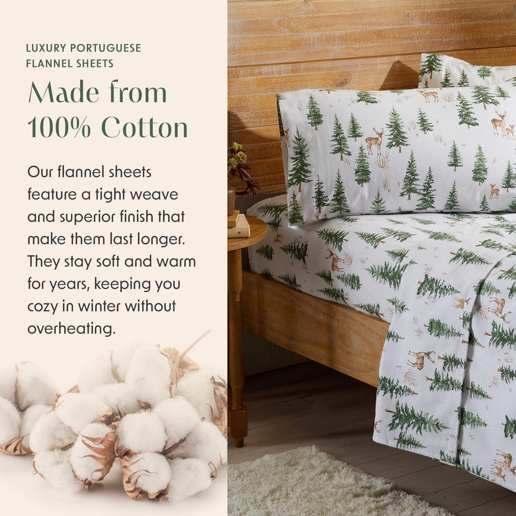 Luxury Portuguese Flannel Sheets | 100% Cotton | King Size | Deer Forest