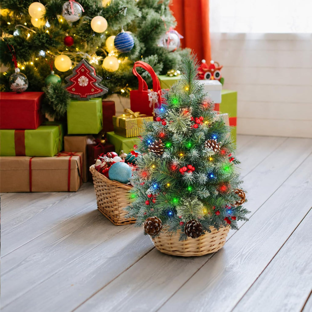 Christmas Tree Urn Filler with Timer, Pre-lit Warm White & Multi-Color Changing LED Lights, Artificial Xmas Tree