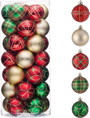 Christmas Tree Decorations Ball Ornaments 2.36 Inches - Set of 35